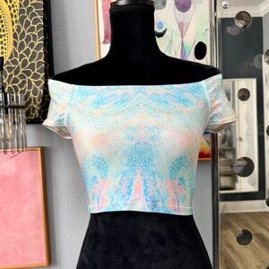 NEW Liberated Hearts Pastel Painted Off-Shoulder Crop Top, XS
